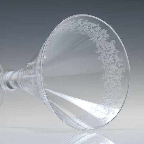 ENGRAVED NEO CLASSICAL LIGHT BALUSTER WINE GLASS WITH DROP KNOP C1750 - ADDITIONAL PHOTO 7