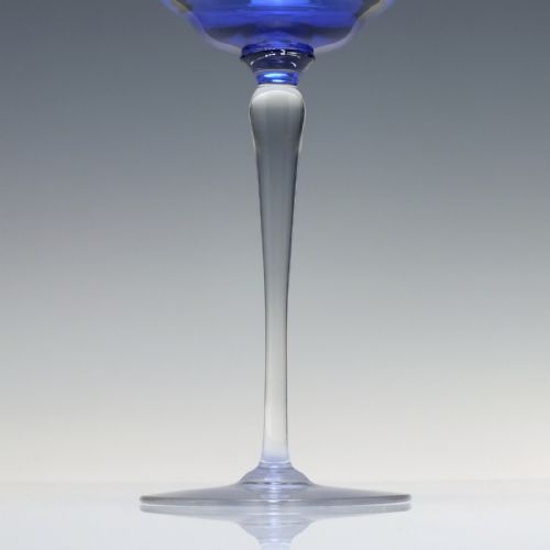 RARE SET OF SIX ART NOUVEAU SECESSIONIST COPPER OVERLAY BLUE WINE GLASSES C1900 - ADDITIONAL PHOTO 4
