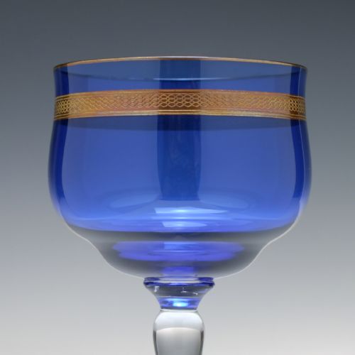 PAIR ART NOUVEAU SECESSIONIST COPPER OVERLAY BLUE WINE GLASSES C1900 - ADDITIONAL PHOTO 1