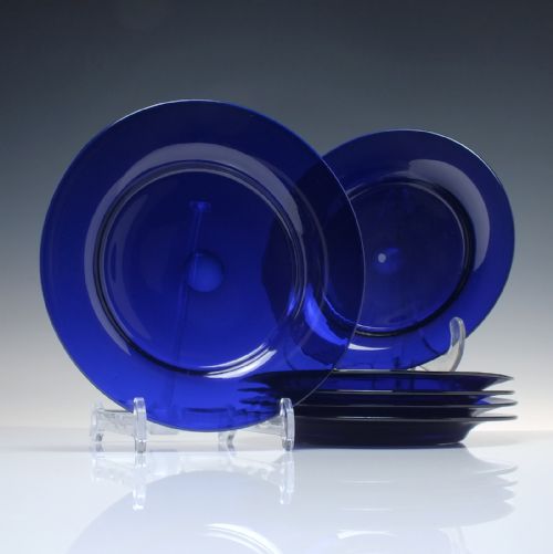 six antique victorian bristol blue glass plates c1860 - CATEGORY: ANTIQUE GLASS - DATED VICTORIAN