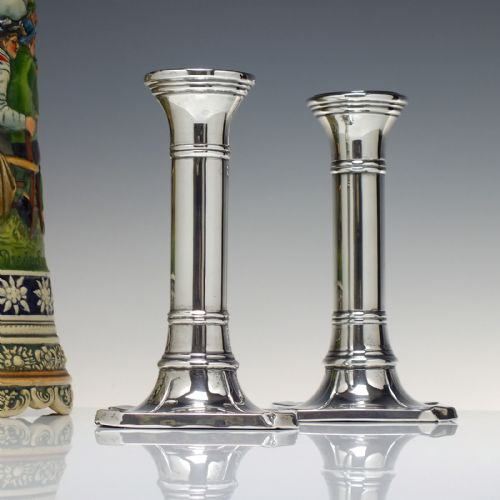 pair of art deco silver candle sticks birmingham c1937 - CATEGORY: ANTIQUE SILVER - DATED 1930