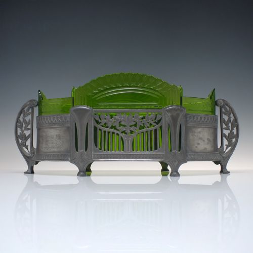 large arts crafts jugendstil pewter centrepeice with green glass liner c1900 - CATEGORY: ANTIQUE MISCELLANEOUS - DATED 1900