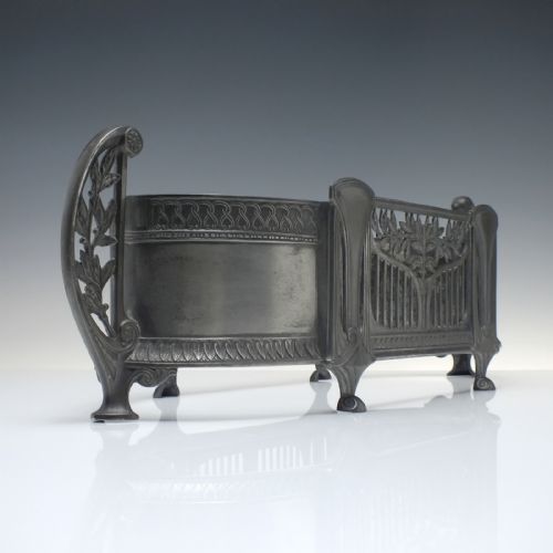 LARGE ARTS CRAFTS JUGENDSTIL PEWTER CENTREPEICE WITH GREEN GLASS LINER C1900 - ADDITIONAL PHOTO 2