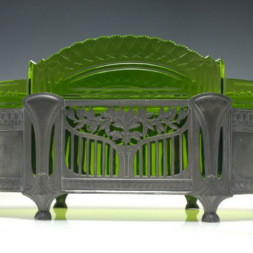 LARGE ARTS CRAFTS JUGENDSTIL PEWTER CENTREPEICE WITH GREEN GLASS LINER C1900 - ADDITIONAL PHOTO 10