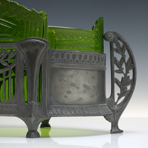 LARGE ARTS CRAFTS JUGENDSTIL PEWTER CENTREPEICE WITH GREEN GLASS LINER C1900 - ADDITIONAL PHOTO 11