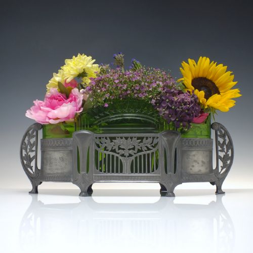 LARGE ARTS CRAFTS JUGENDSTIL PEWTER CENTREPEICE WITH GREEN GLASS LINER C1900 - ADDITIONAL PHOTO 14