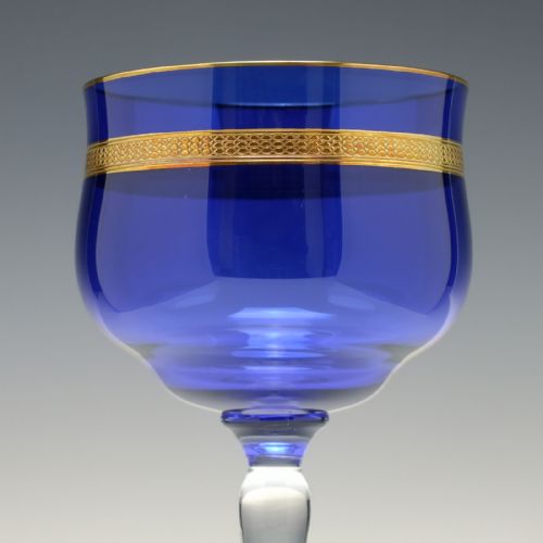 PAIR ART NOUVEAU SECESSIONIST COPPER OVERLAY BLUE WINE GLASSES C1900 - ADDITIONAL PHOTO 3