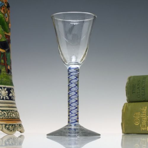 dutch 18th century blue colour opaque twist wine glass c1760 - CATEGORY: ANTIQUE GLASS - DATED GEORGIAN