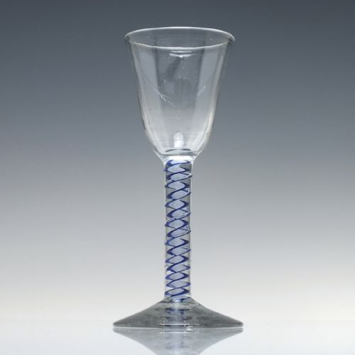 DUTCH 18TH CENTURY BLUE COLOUR OPAQUE TWIST WINE GLASS C1760 - ADDITIONAL PHOTO 1