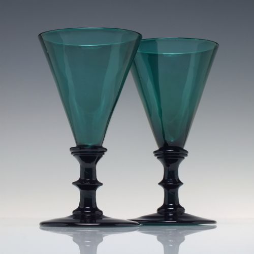 pair of 19th century bristol green wine glasses c1820 - CATEGORY: ANTIQUE GLASS - DATED VICTORIAN