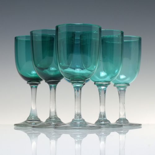 six victorian green wine glasses c1870 - CATEGORY: ANTIQUE GLASS - DATED VICTORIAN