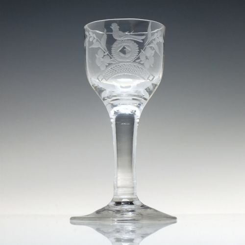 PAIR ENGRAVED 18TH CENTURY PLAIN STEM WINE GLASSES C1750 - ADDITIONAL PHOTO 2