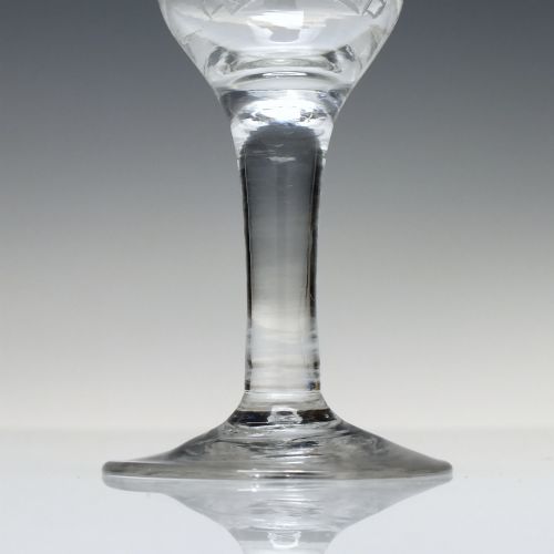 PAIR ENGRAVED 18TH CENTURY PLAIN STEM WINE GLASSES C1750 - ADDITIONAL PHOTO 3