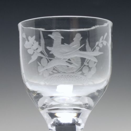 PAIR ENGRAVED 18TH CENTURY PLAIN STEM WINE GLASSES C1750 - ADDITIONAL PHOTO 5