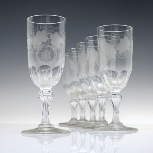 six antique engraved 19th century ale glasses c1860 - CATEGORY: ANTIQUE GLASS - DATED VICTORIAN