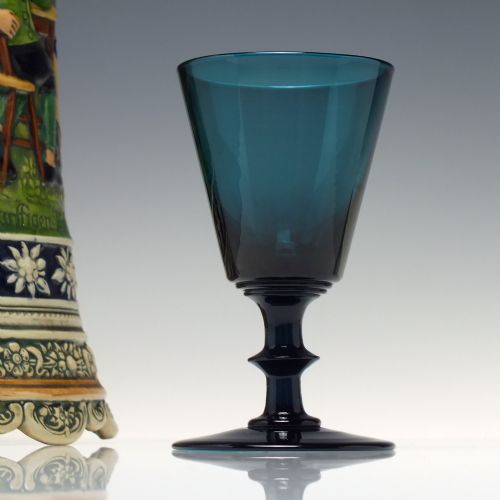 georgian peacock blue bucket bowl wine glass c1820 - CATEGORY: ANTIQUE GLASS - DATED 1800