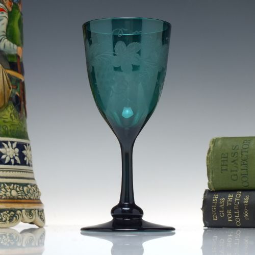 engraved georgian bristol blue wine glass c1820 - CATEGORY: ANTIQUE GLASS - DATED 1800