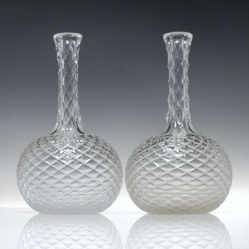 pair victorian facet cut and diamond moulded glass wine carafes c1870 - CATEGORY: ANTIQUE GLASS - DATED 1870