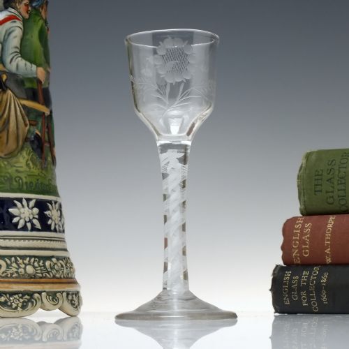 antique 18th century georgian engraved opaque twist wine glass c1760 - CATEGORY: ANTIQUE GLASS - DATED 1750