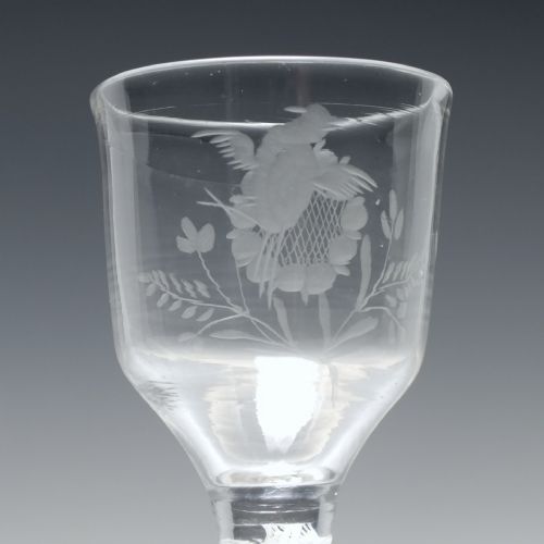 ANTIQUE 18TH CENTURY GEORGIAN ENGRAVED OPAQUE TWIST WINE GLASS C1760 - ADDITIONAL PHOTO 4