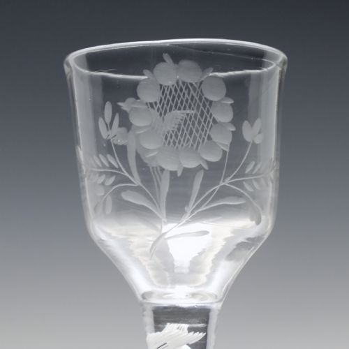 ANTIQUE 18TH CENTURY GEORGIAN ENGRAVED OPAQUE TWIST WINE GLASS C1760 - ADDITIONAL PHOTO 5