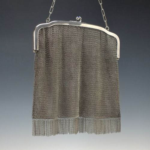 GERMAN SILVER PLATED ART NOUVEAU MESH CHAIN CLUTCH PURSE C1920 - ADDITIONAL PHOTO 2
