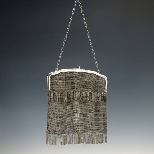 GERMAN SILVER PLATED ART NOUVEAU MESH CHAIN CLUTCH PURSE C1920 - ADDITIONAL PHOTO 8