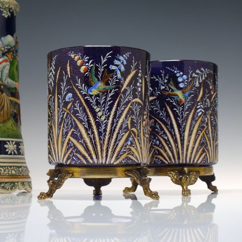 pair moser polychromatic enamelled 19th century vases c1890 - CATEGORY: ANTIQUE GLASS - DATED 1890