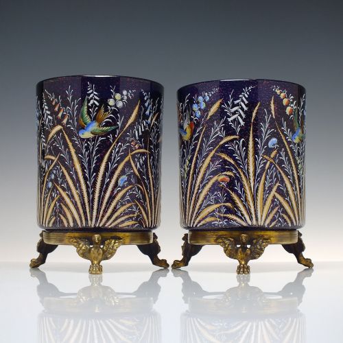 PAIR MOSER POLYCHROMATIC ENAMELLED 19TH CENTURY VASES C1890 - ADDITIONAL PHOTO 1