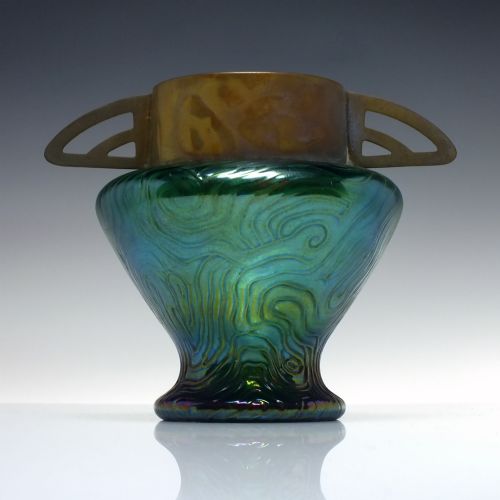 loetz iridescent spiraloptisch green vase c1905 - CATEGORY: ANTIQUE GLASS - DATED 1900