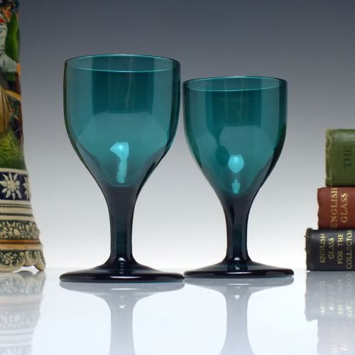 pair georgian bristol green wine glasses c1800 - CATEGORY: ANTIQUE GLASS - DATED 1800