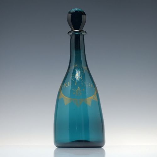 GEORGIAN PEACOCK BLUE GILDED HOLLANDS DECANTER C1800 - ADDITIONAL PHOTO 1