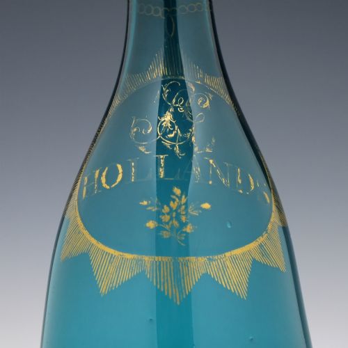 GEORGIAN PEACOCK BLUE GILDED HOLLANDS DECANTER C1800 - ADDITIONAL PHOTO 3