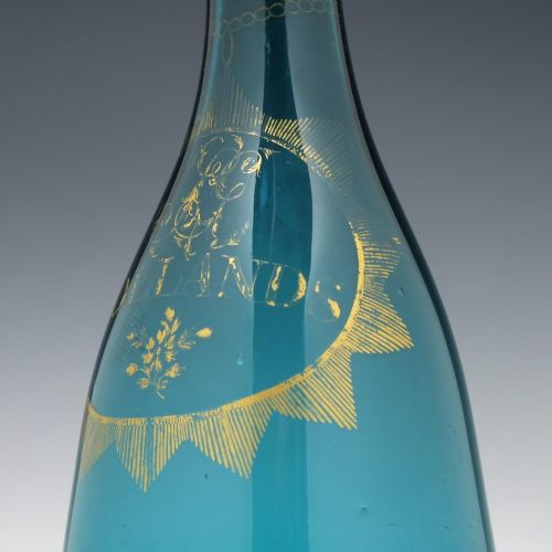 GEORGIAN PEACOCK BLUE GILDED HOLLANDS DECANTER C1800 - ADDITIONAL PHOTO 4
