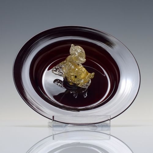 venetian salviati red glass trinket dish with aventurine dolphin 185996 - CATEGORY: ANTIQUE GLASS - DATED 1860