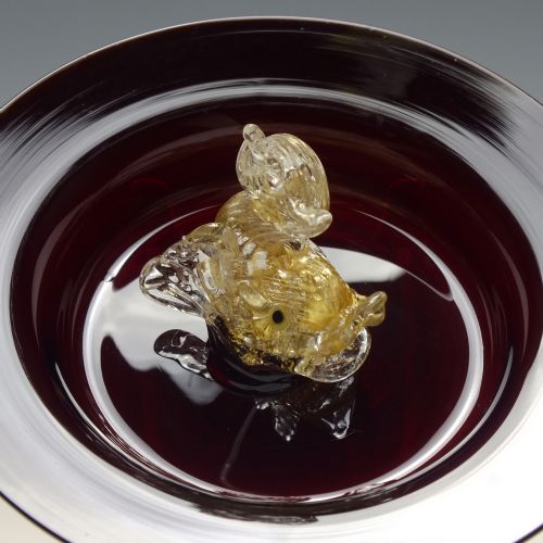 VENETIAN SALVIATI RED GLASS TRINKET DISH WITH AVENTURINE DOLPHIN 185996 - ADDITIONAL PHOTO 1