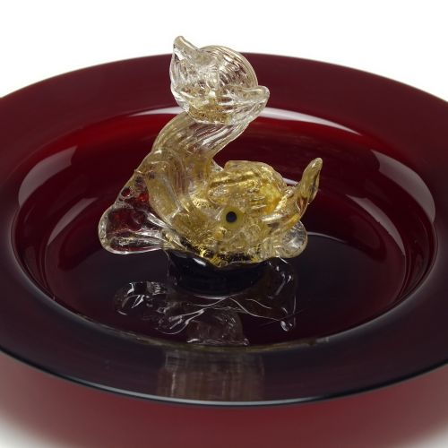 VENETIAN SALVIATI RED GLASS TRINKET DISH WITH AVENTURINE DOLPHIN 185996 - ADDITIONAL PHOTO 2