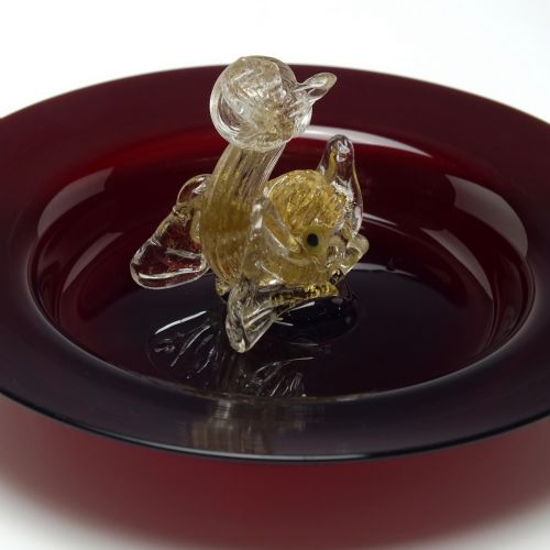 VENETIAN SALVIATI RED GLASS TRINKET DISH WITH AVENTURINE DOLPHIN 185996 - ADDITIONAL PHOTO 3