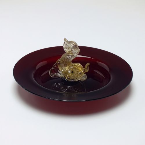 VENETIAN SALVIATI RED GLASS TRINKET DISH WITH AVENTURINE DOLPHIN 185996 - ADDITIONAL PHOTO 4
