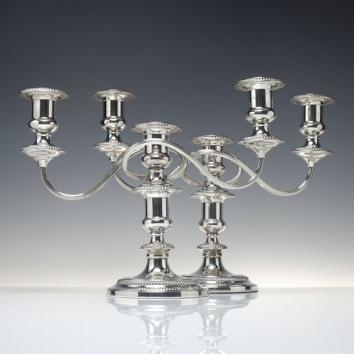 pair of silver plated three light candelabra by barker ellis c1920 - CATEGORY: ANTIQUE SILVER - DATED 1920