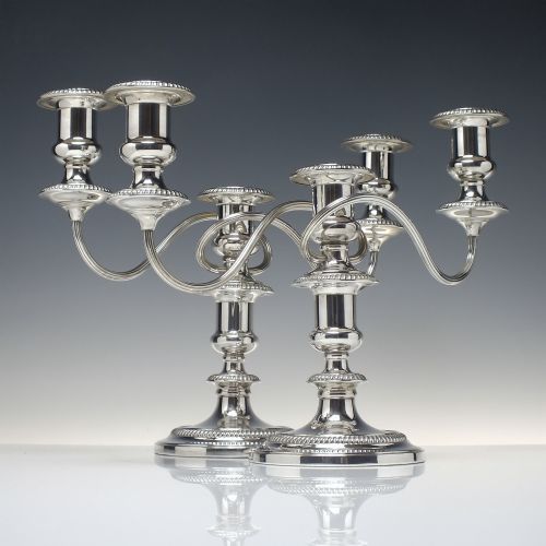 PAIR OF SILVER PLATED THREE LIGHT CANDELABRA BY BARKER ELLIS C1920 - ADDITIONAL PHOTO 1