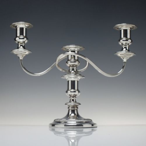 PAIR OF SILVER PLATED THREE LIGHT CANDELABRA BY BARKER ELLIS C1920 - ADDITIONAL PHOTO 2