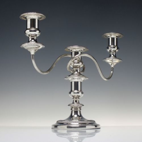 PAIR OF SILVER PLATED THREE LIGHT CANDELABRA BY BARKER ELLIS C1920 - ADDITIONAL PHOTO 3