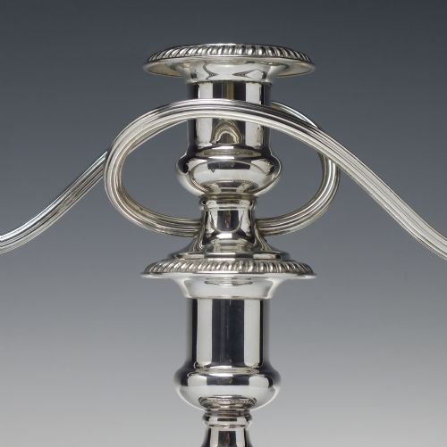 PAIR OF SILVER PLATED THREE LIGHT CANDELABRA BY BARKER ELLIS C1920 - ADDITIONAL PHOTO 5