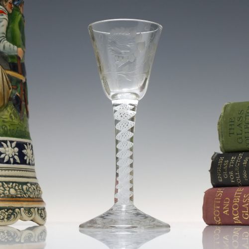 antique 18th century jacobite sympathy opaque twist wine glass c1760 - CATEGORY: ANTIQUE GLASS - DATED 1750