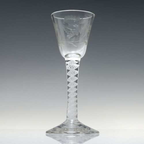 ANTIQUE 18TH CENTURY JACOBITE SYMPATHY OPAQUE TWIST WINE GLASS C1760 - ADDITIONAL PHOTO 1