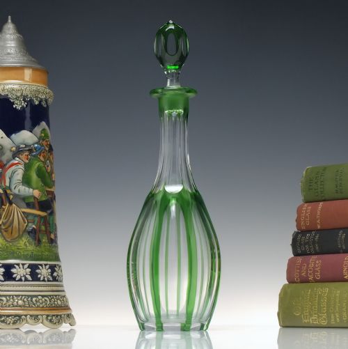 antique 19th century green slice cut glass decanter c1850 - CATEGORY: ANTIQUE GLASS - DATED 1850