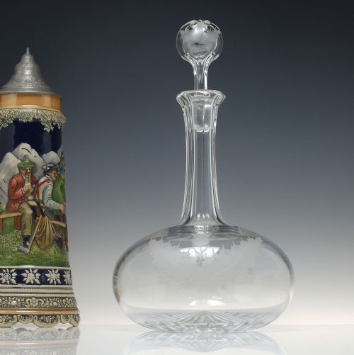 victorian thistle engraved magnum shaft and globe glass decanter c1880 - CATEGORY: ANTIQUE GLASS - DATED 1880
