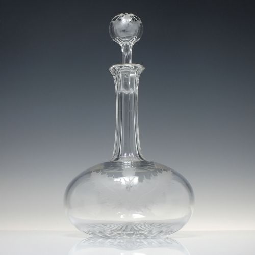 VICTORIAN THISTLE ENGRAVED MAGNUM SHAFT AND GLOBE GLASS DECANTER C1880 - ADDITIONAL PHOTO 2