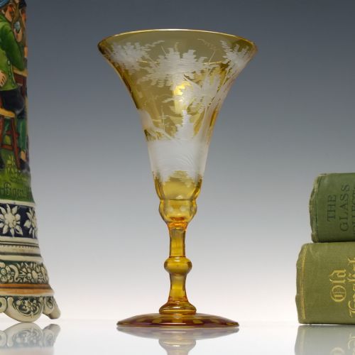 antique 19th century bohemian engraved amber wine glass c1880 - CATEGORY: ANTIQUE GLASS - DATED 1880